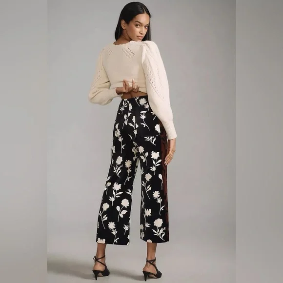 Anthropologie Colette Cropped‎ Velvet Wide Leg Pants Maeve Side Stripe Sz 32 NEW - Picture 6 of 7